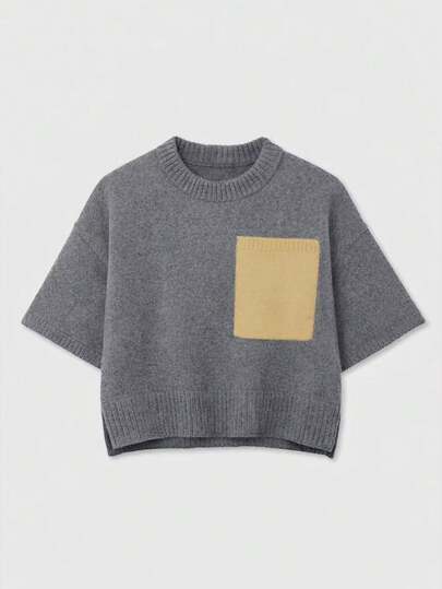 YROOE Nouveau pull tricoté ample et confortable à col rond et manches courtes pour femmes, automne/hiver. Convient pour les trajets quotidiens, les loisirs et la maison. Style mode européen et américain, printemps.