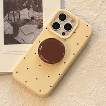 GUCADI 1pc Mocha Brown Milk Bubble + Milk Foam Holder High-End Holder Compatible With IPhone 17, Apple 15 Phone Case, Autumn/Winter, Retro, Personalized, Geometric, European And American Style, Minimalist, Niche, Ins Style - Creamy Yellow - View 10