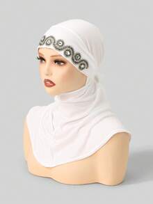 1pc Women's Solid Color Wavy Rhinestone Balaclava Hat, Made Of Modal Fabric, Hot-Fix Rhinestones, Soft & Comfortable Beanie Headscarf, Adjustable Drawstring Headwrap, Fashionable & Versatile Scarf Lining Hat, Suitable For Daily Wear