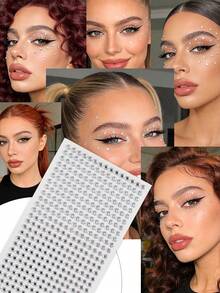 375颗4毫米纯色自粘水钻贴纸，水晶发饰，钻石脸部宝石，适用于DIY工艺品和艺术项目，嘉年华，情人节，万圣节，圣诞节礼物，母亲节，派对，音乐节，面部毛发指甲装饰水钻贴纸 - 彩色 - 查看 3