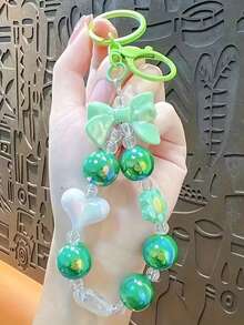 1pc Creative Pastel Color Beaded Keychain With Butterfly & Heart Charms, Cute Accessory For Bags - A - View 9