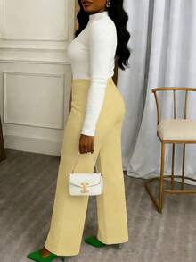 Quần ống rộng cạp cao mới dành cho nữ, kiểu dáng thanh lịch, phù hợp cho trang phục công sở và chuyên nghiệp, quần ống đứng thoải mái đa năng với khóa kéo và túi - cỡ lớn - gừng - Xem 4