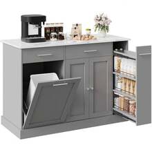 53" Rolling Kitchen Islands With Trash Can Storage, Kitchen Island Cart With 3-Tier Spice Rack, Island Table For Kitchen With Adjustable Shelves, Black/ White/ Blue/ Olive Green/ Mint Green/ Black & Marble/ Grey & Marble - Grey & Marble - 查看 8