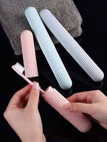 半支装条纹牙刷盒，防滑条纹设计，简约旅行牙刷收纳盒，小巧轻便，适合旅行 - 彩色 - 查看 4