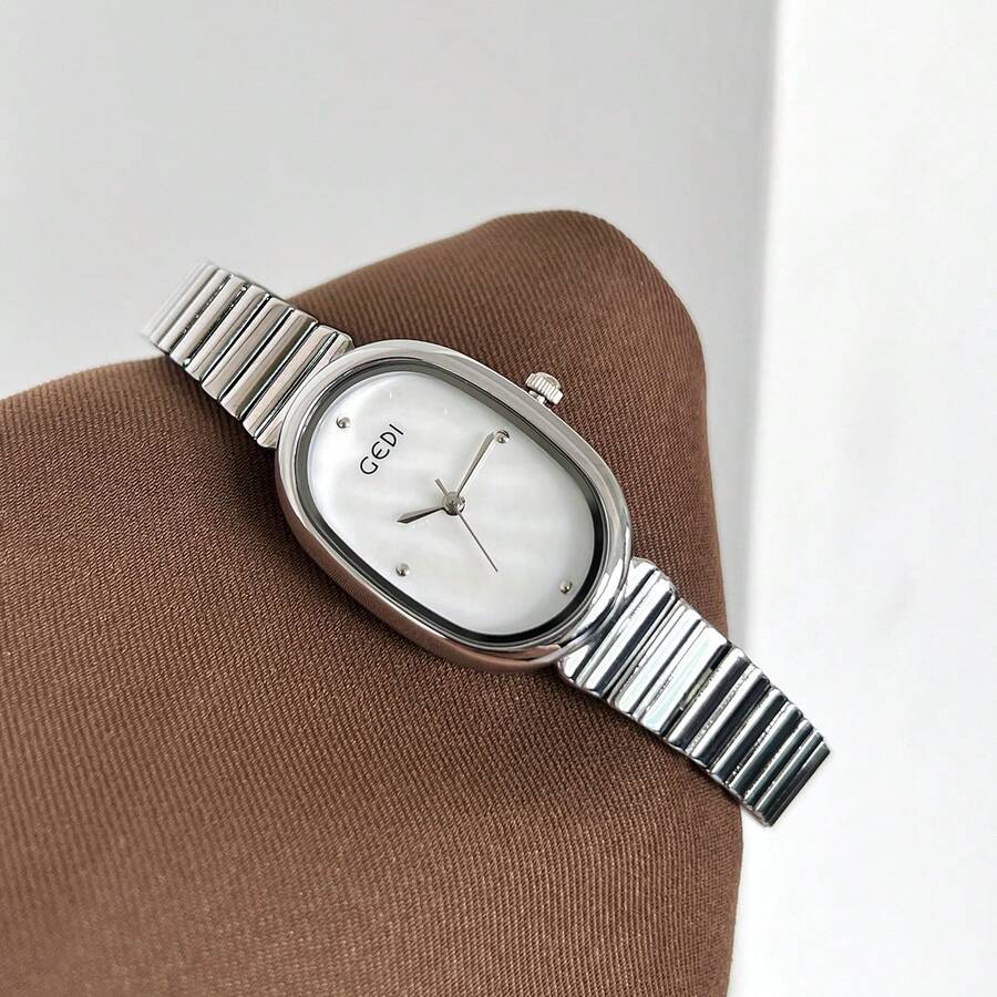 1 chiếc đồng hồ nữ dây đeo hợp kim kẽm màu bạc, chống nước, mặt oval đính pha lê, dùng máy quartz. - màu xanh lá - Xem 1