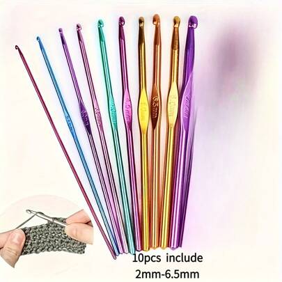 10 Vibrant Colorful Aluminum Alloy Crochet Hooks - Single Crochet Knitting Needles With Colorful Finish - High Quality, Durable, And Easy To Use For Knitting And Crochet Projects