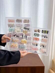 1pc Transparent Nail Polish Organizer Box With Cover, Nail Art Tools Storage Display Case - Clear - View 6