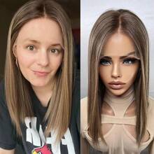 女士假发 13x4 自由分缝渐变棕色挑染蕾丝前假发 高品质合成假发 自然预拔发际线带婴儿绒毛 - 彩色 - 查看 13