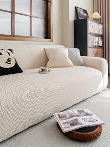 1件米色羊羔绒提花沙发套，高弹力不变形，宠物友好，防污防刮，适用于1/2/3/4人沙发，秋季家居装饰，房间装饰，返校季 - 米色 - 查看 4