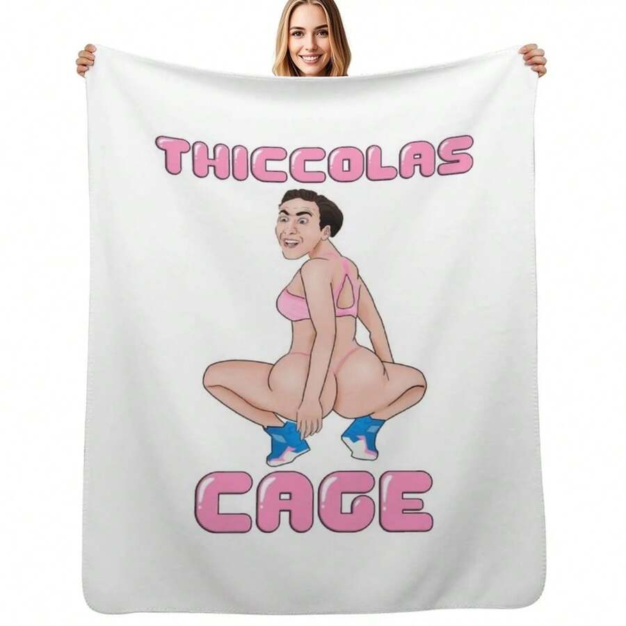Thiccolas Cage - Dummy Thicc Meme Throw Blanket Bed Decorative Beds Shaggy For Sofa Thin Blankets - 黑色 - 查看 1
