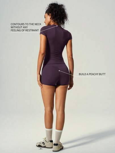 UONNOU Set de 2 piezas de conjunto deportivo de manga corta y pantalones cortos, pantalones de cintura alta con ajuste ceñido y 2 bolsillos laterales, adecuado para yoga, entrenamiento y uso diario, para todas las estaciones