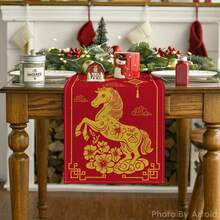 2026年中国生肖马年新年快乐桌布，春节冬季厨房餐桌装饰，家居派对装饰 - 紅色 - 查看 6