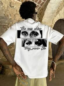 FRACTYR Men's Summer Fashion Minimalist Eye-Catching Letter Print Round Neck Short Sleeve T-Shirt | Basic Style Street Casual Versatile Top - White - View 1