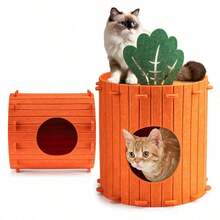 1pc Carrot Shaped Felt Pet House, Removable And Easy To Install Large Cat Tunnel Cave Hideaway, Half-Enclosed Cat House, Carrot Shaped Cat Bed, Cat Burrow Tunnel Box, Thick Felt Double-Decker Cat Bed