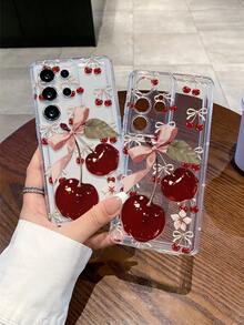 1件装 时尚创意全屏蝴蝶结花朵水晶樱桃2D绘画图案透明气囊TPU防震手机壳，适合作为节日礼物，兼容苹果、Galaxy S22/23/24/25/A05/A05S/A53/A54/A55等型号 - 彩色 - 查看 5