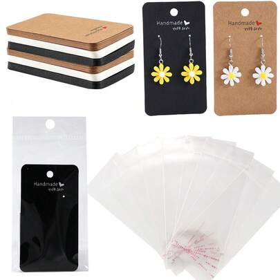 50pcs Earring Display Cards With 50pcs OPP Bags, Jewelry Display Set, Earring Packaging And Storage Set, Suitable For Small Businesses And Retail Packaging, Ideal For Wedding, Party, And Gift Packaging.
