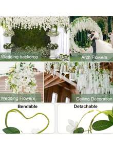 12/6/1件套人造白色紫藤花环套装，户外仿真紫藤花环，紫藤藤蔓植物悬挂装饰，适用于门廊、婚礼拱门、派对、花园 - 非常适合婚礼、订婚、新娘送礼会、室内外悬挂式花园装饰 - 彩色 - 查看 8