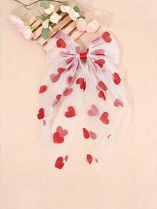 1pc Large Valentine's Day Hair Clip With Long Tail And Heart Pattern, Suitable For Daily Wear. 1pc Fashionable Mesh Valentine's Day Girl Hair Clip. 1pc Fashionable Valentine's Day Hair Accessory Gift. - Multicolor - View 7