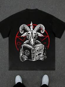 Men's Y2K Loose Soft Cotton T-Shirt With Goat And Book Print Gothic Symbol Design Black T-Shirt For Men S To 2XL Light And Not Stuffy Suitable For All Seasons Suitable For Daily Leisure Street Wear And Other Scenes - Negro - Ver 4