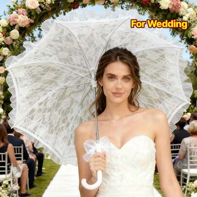 蕾丝伞，适用于婚礼装饰和摄影道具，多色蕾丝边蕾丝伞，适合用作表演道具、婚礼用品、婚礼摄影道具，白色蕾丝装饰伞，清新小公主阳伞