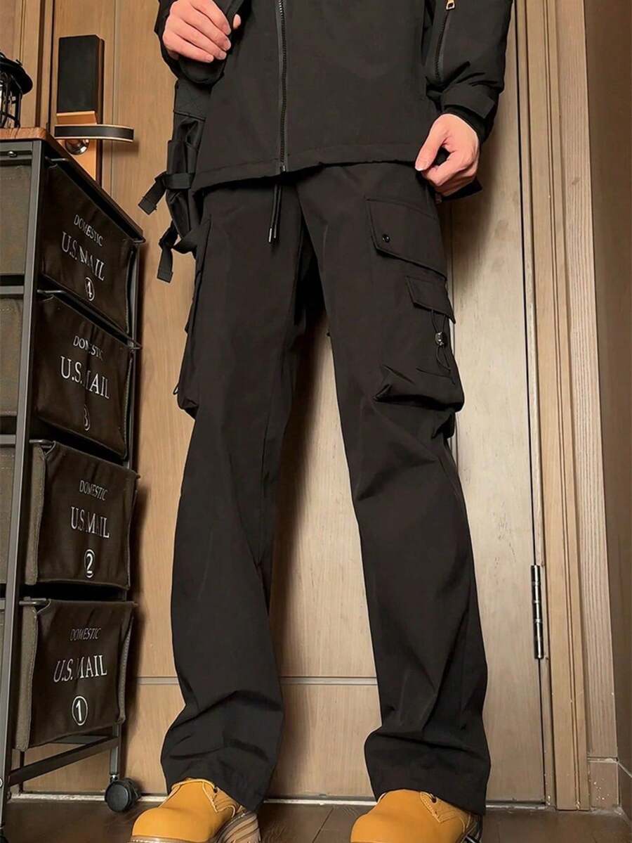 Pantalones vaqueros casuales deportivos callejeros holgados para parejas, con bordado de Elefante Generación 288, lavados, ideales para skate - Negro - Ver 1