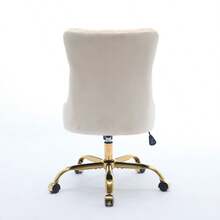 Modern Office Chair With Velvet Upholstery, Button Tufting And Gold Metal Base, Adjustable Swivel Chair, DE1923PK - Beige - View 6