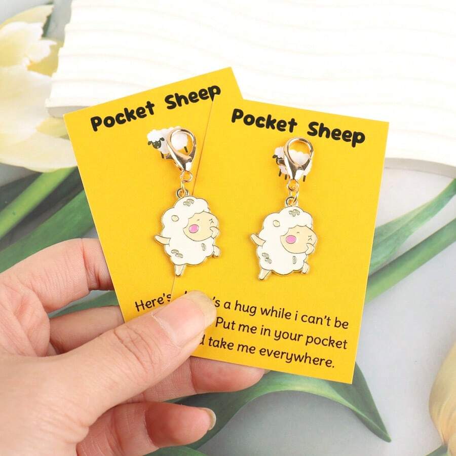 2个/4个可爱绵羊钥匙扣，口袋毛绒绵羊拥抱贺卡：温暖鼓励礼物，适合缓解焦虑、悲伤或抑郁，送给闺蜜，可爱包包挂饰，情侣礼物，生日，婚礼 - 白色 - 查看 1