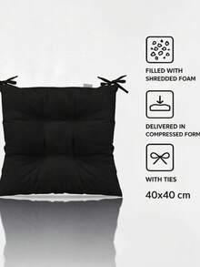 "Premium Plush Single Seat Cushion 40*40 Cm With Special Stitching, Tufted, Tie-On, Comfortable Chair Cushion" - Black - View 3