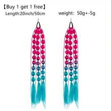 [Buy One Get One Free] 20-Inch Bubble Braid + Thin 2-Strand Braid Elastic Band Women's Ponytail, Gradient Bubble Ponytail, Birthday Party Dress-Up, Halloween Christmas Holiday Dress-Up Wig - Multicolor - View 9