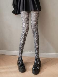 Quần tất in họa tiết kiểu Halloween mới năm 2026, họa tiết mèo, báo, răng cưa, da rắn, kẻ sọc hai màu, hình động vật đáng sợ, trang phục cosplay Lolita JK, phụ kiện tất cho nữ, thích hợp cho các bữa tiệc, tụ họp, biểu diễn. - Nhiều màu - Xem 5