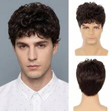 男士棕色刘海卷发假发，适合日常佩戴，可作替换假发，外观自然 - 彩色 - 查看 3