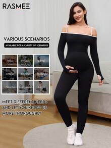 一件式孕妇连体衣，白色细肩带撞色设计，高弹力运动连体衣，无缝针织技术，全天舒适贴身，弹力面料包裹腹部，适合瑜伽/旅行/休闲/健身