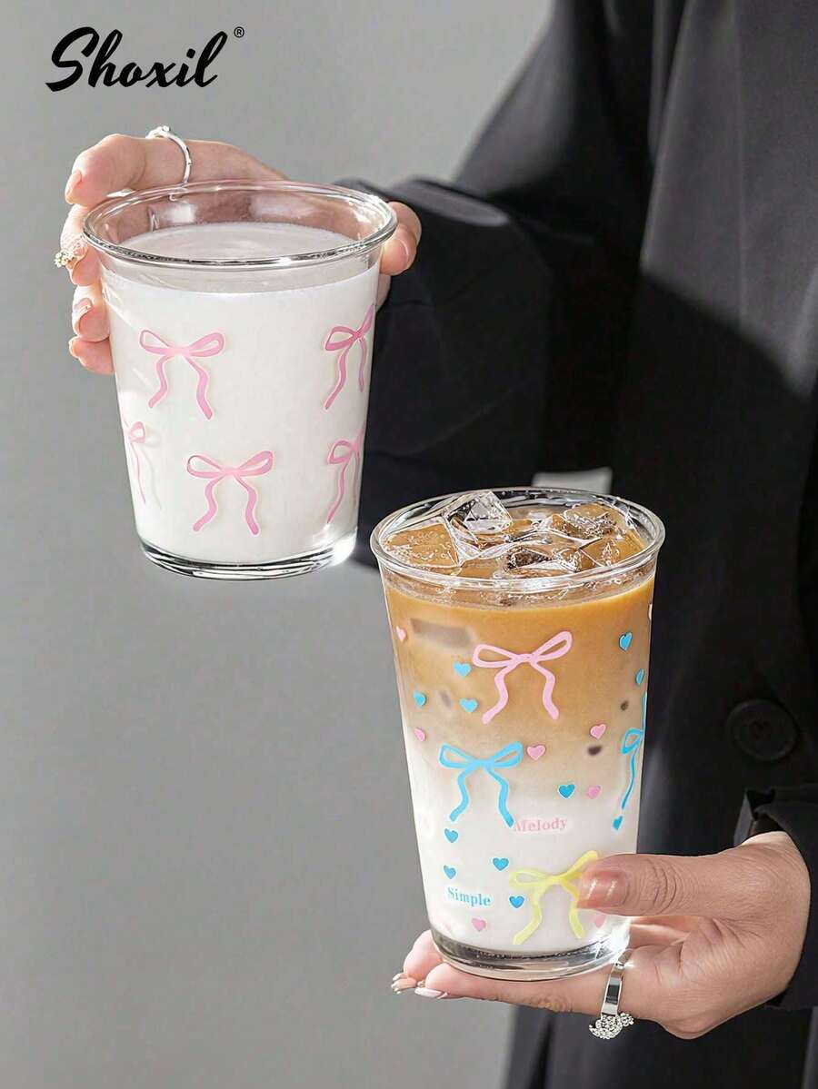 shoxil 1pc Cute Girl Bow Polka Dot Matcha Cup, Mug, Milk Cup, Cup, A Cup Of Coffee, Espresso Cup, Oatmeal Breakfast Cup, Couple Pair Mugs, Coffee Cup, Glass Cup, Valentine's Day Gift, Handheld Cup, Applicable For Afternoon Tea, Bedroom, School, And Office - Glass - View 1