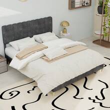 Modern And Minimalist Upholstered Bed With Soft Headboard, 140 X 200 Cm, Grey, Multifunctional Bedroom Furniture, Low Slatted Base (Without Storage), Mattress Not Included.