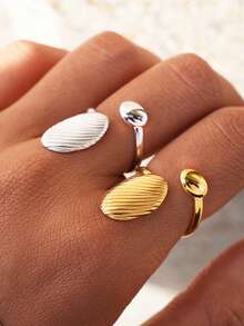 Frminee 2pcs/1pc Vintage Geometric Women's Open Stainless Steel Ring, Women's Jewelry Accessories For Daily Wear, Jewelry Holiday Gifts - Multicolor - View 4