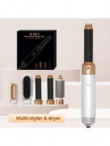 5-In-1 Multi-Functional Negative Ion Hot Air Brush | Curling & Straightening 2-In-1 Hair Dryer & Styler | Quick Drying, Smooth, Frizz-Free Home Hair Styling Tool
