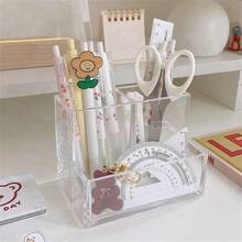 Minimalist Transparent Multi-Compartment Pen Holder, Multifunctional Desktop Stationery Storage Box, Suitable For Office And Study Supplies - Multicolor - View 9