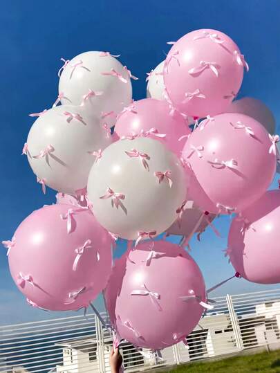 20个粉色和白色乳胶气球和60个粉色蝴蝶结气球套装，适用于生日派对、婚礼、新娘送礼会、蝴蝶主题派对、拍照背景、家庭派对装饰