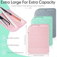 1 件装硅胶隔热垫 - 二合一直板夹和卷发棒收纳袋 - 美发工具旅行包 - 保护表面免受热损伤（黑色）