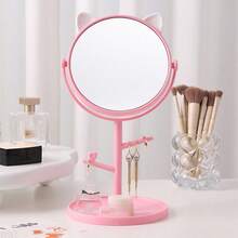 1 pieza Espejo de escritorio con orejas de gato lindo y bandeja, espejo de maquillaje de alta definición para dormitorio de estudiante - Multicolor - Ver 7