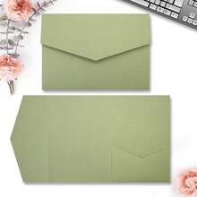 1 Peça Conjunto de Cartão de Convite Triplo de 5" X 7" com Envelope, Feito de Papel Cartão Grosso com Sensação Elegante de Alta Qualidade. Apresentando Tons de Verde Suave Emudecido, Tampa Flip-Top e Bolsos Internos Estratificados para Fácil Organização e Proteção. Projetado para Convites de Casamento, Também Adequado para Convites de Festa, Aniversário e Outros Eventos. - verde - Visão 6
