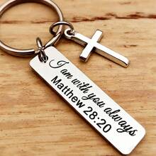 24pcs Stainless Steel Bible Verse Keychain With Cross - Matthew 28:20 Inspirational Text, Durable Metal Material, Suitable For Backpacks, Car Keys And Accessories - Christian Gift, Metal Engraved Keychain For Holiday Gatherings, Party Favors - Antique Silver - View 6