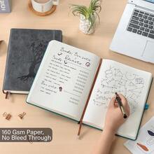 A5 Bullet Dotted Journal Notebook - 150gsm Thick Paper, 256 Pages, Dot Grid Hardcover, Tree Of Life Design, Fine Inner Pocket - 5.9inch * 8.5inch Dark Grey - DarkGreyA5Dotted - View 5