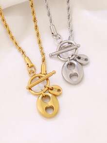 1pc Stainless Steel Coffee Bean Pendant Necklace For Women Fashion Pig Nose Clavicle Chain Necklaces Waterproof Jewelry - Necklace - View 2