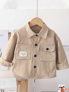 男童卡其色休闲工装衬衫领长袖外套 - 摩卡棕 - 查看 1