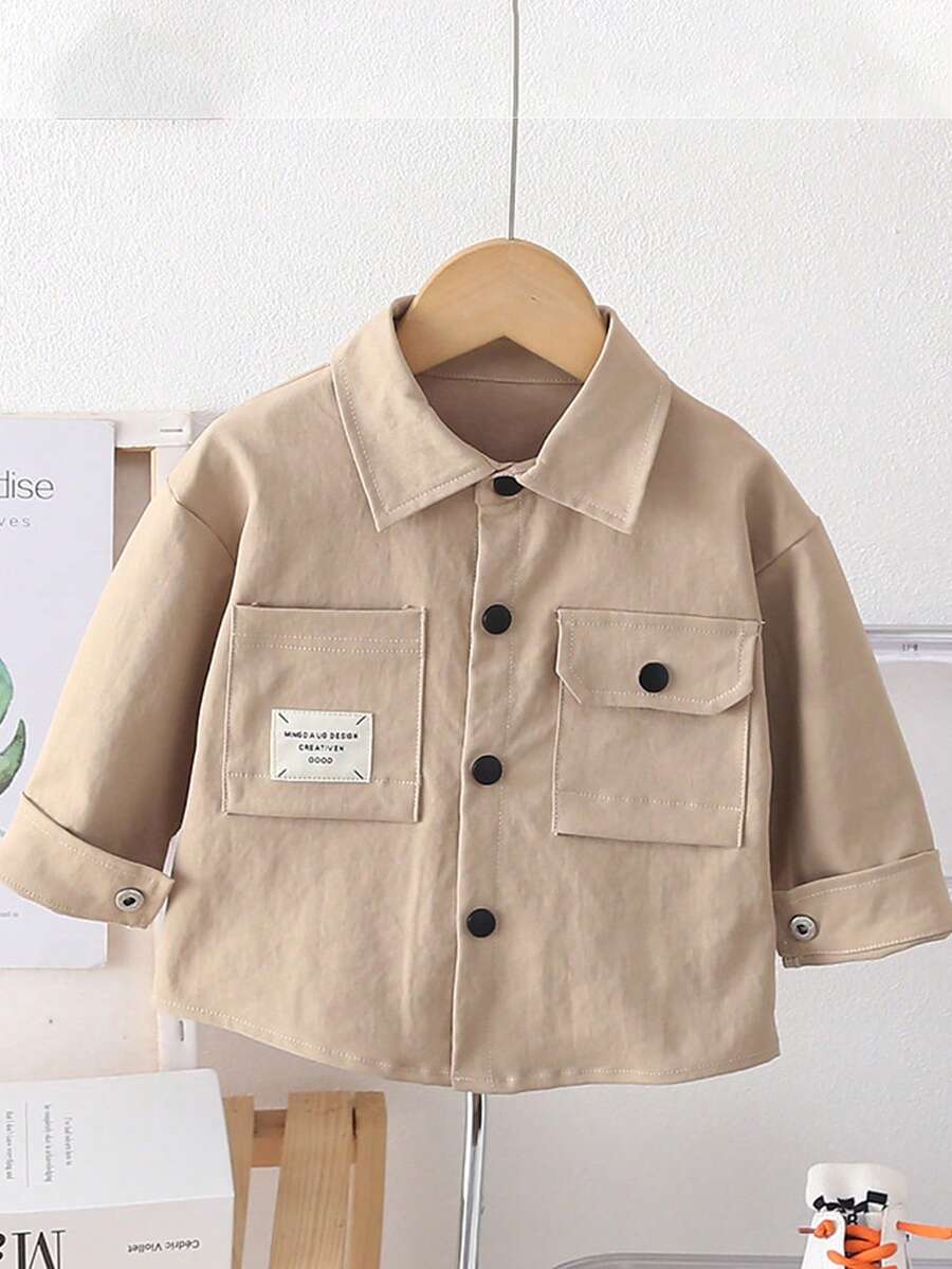 男童卡其色休闲工装衬衫领长袖外套 - 摩卡棕 - 查看 1