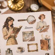 人物阅读贴纸书，20张剪贴簿纸，25张预裁切和纸贴纸和5张纸质贴纸，适用于日记、剪贴簿、子弹笔记、计划本、日记本，剪贴簿用品套装，成人手工艺术 - R - 查看 10