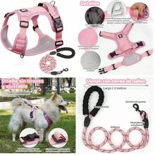 MESVIER Arns para Perro Mediano Grande Pequeo con Correa 1.5m, Pechera para Perro Ajustable Reflectante Transpirable, Arneses para Perro Sin Tirones para Caminar Viajar Entrenar Perros Accesorios - m+negro1 2 - Ver 12