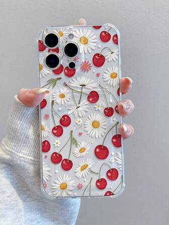 1个樱花图案透明防震TPU手机壳，可用作节日礼物，用于存放照片、卡片，兼容苹果Xs/Xsmax/Xr/11/12/13/14/15/16pro/Promax/14/15/16plus/17