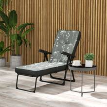 Outsunny Outdoor Lounge Chair With Padded Cushion, Folding Reclining Patio Garden Chair With Recline Back, Footrest, For Poolside, Patio, Grey - Grey - View 1